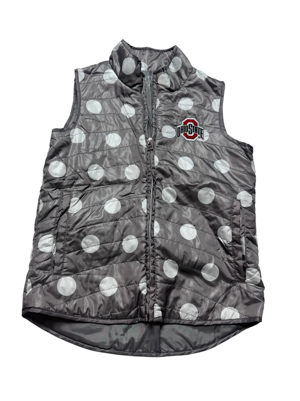 Ohio State Buckeyes Girls M Gray Polka Dot Puffer Vest OSU Game Day NCAA